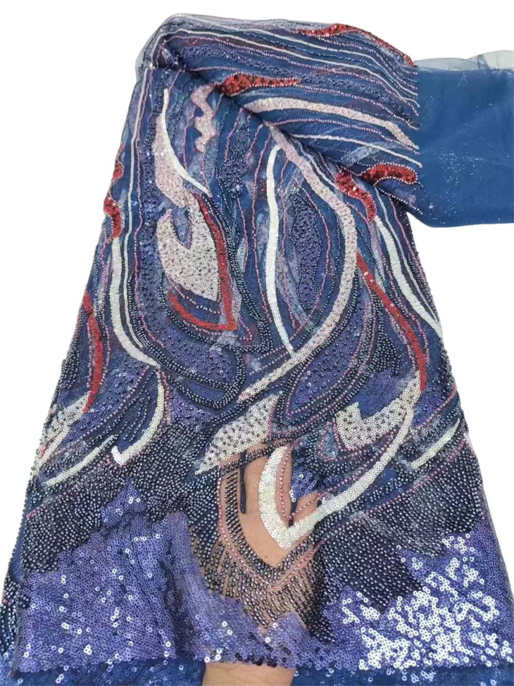 

Exquisite Unique Elegance New Fashion Design Fabric Handmade Bead Sequins Embroidery Net Lace For Women's Wedding Party Dresses