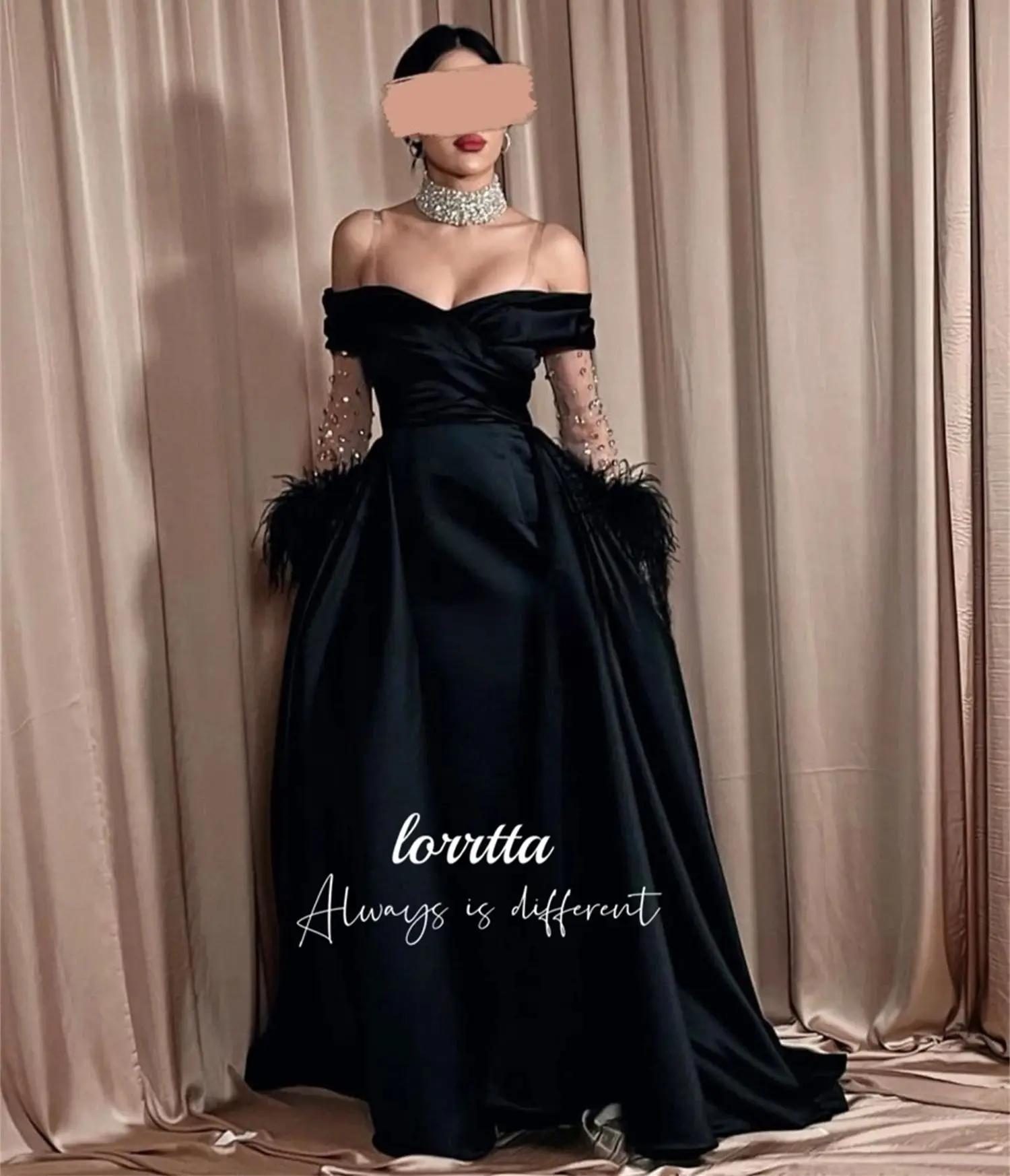 Vestido de noche de satén negro con purpurina Grace, decoración de plumas, vestidos felices Sharon, cóctel Midi de boda personalizado para mujer