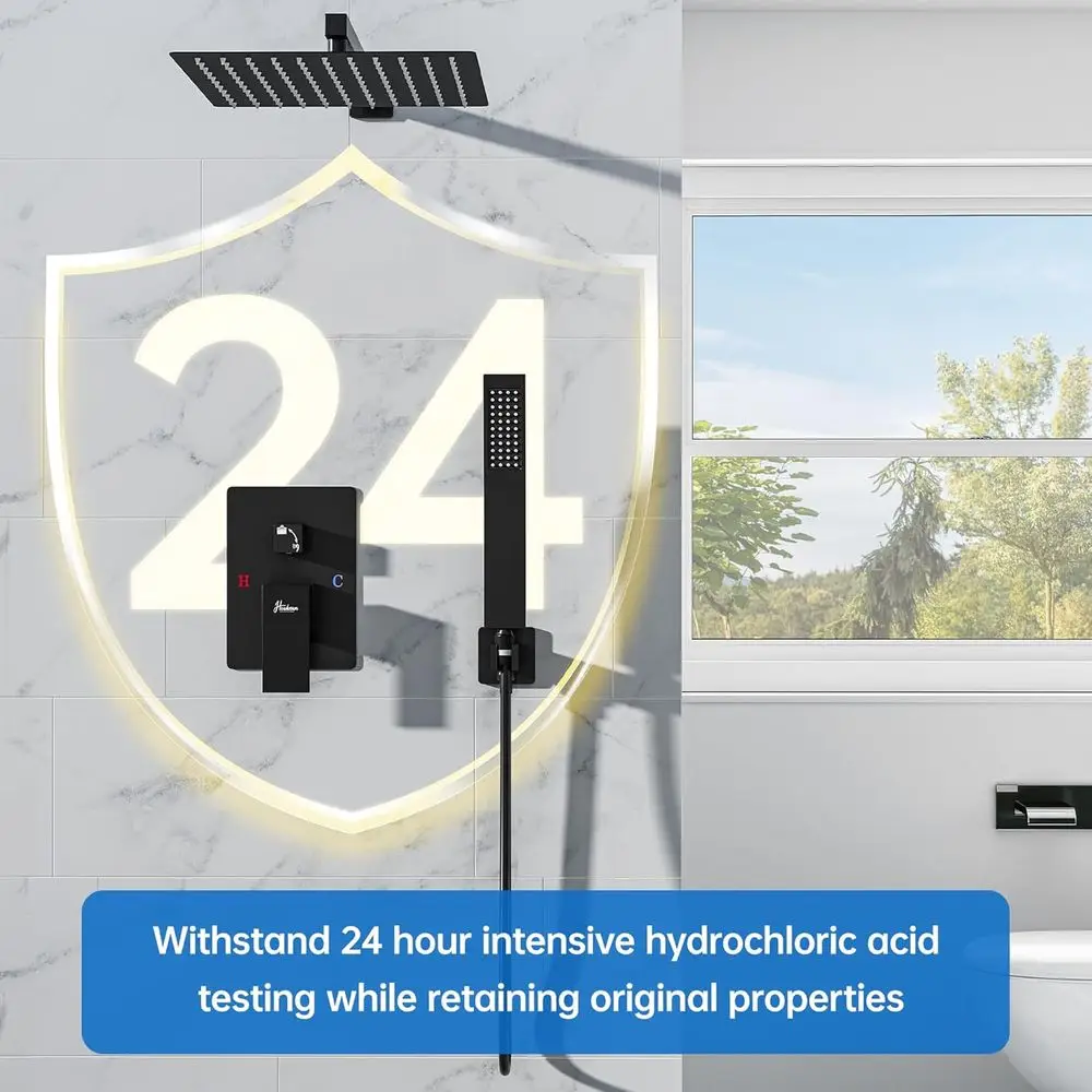 10 Matte Black Luxury Shower Set with Rain & Handheld, Wall-Mounted Stainless Steel & Brass Trim Kit