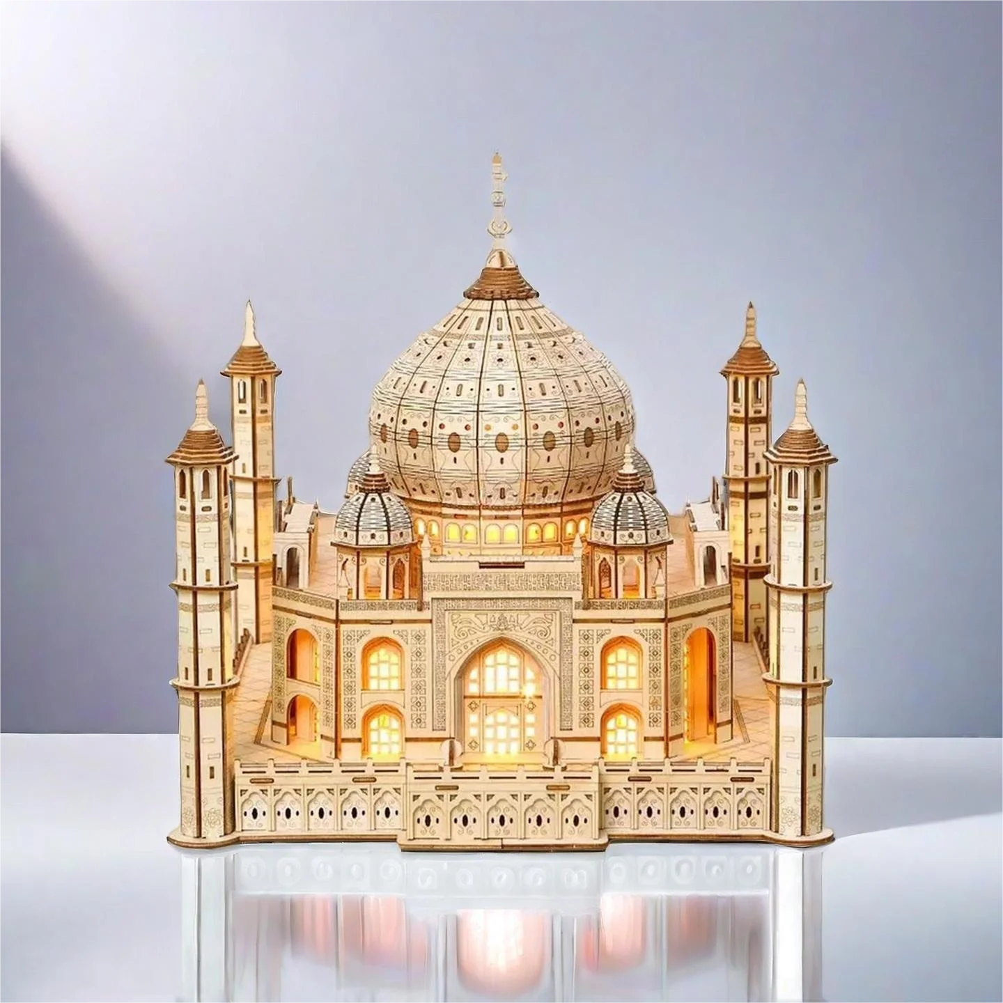 OUZEY Kit de modelo Taj Mahal de madeira 3D - DIY Light Up Palace Castle Puzzle, conjunto de construção educacional para adultos e adolescentes 14+