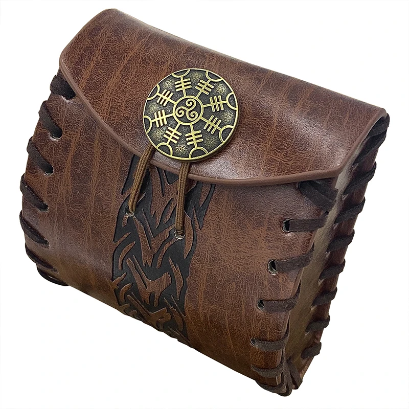 Średniowieczna mała kwadratowa torba Nordic Viking Style Retro Waist Bag Men Crossbody Bags Square Coin Purse Storage Bag Cosplay Props