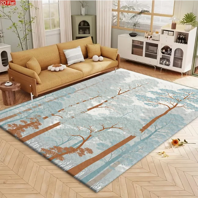 Carpet Flooring Light Tone Forest Tree Silhouette Art Print Decorative Floor Carpet for Living Space