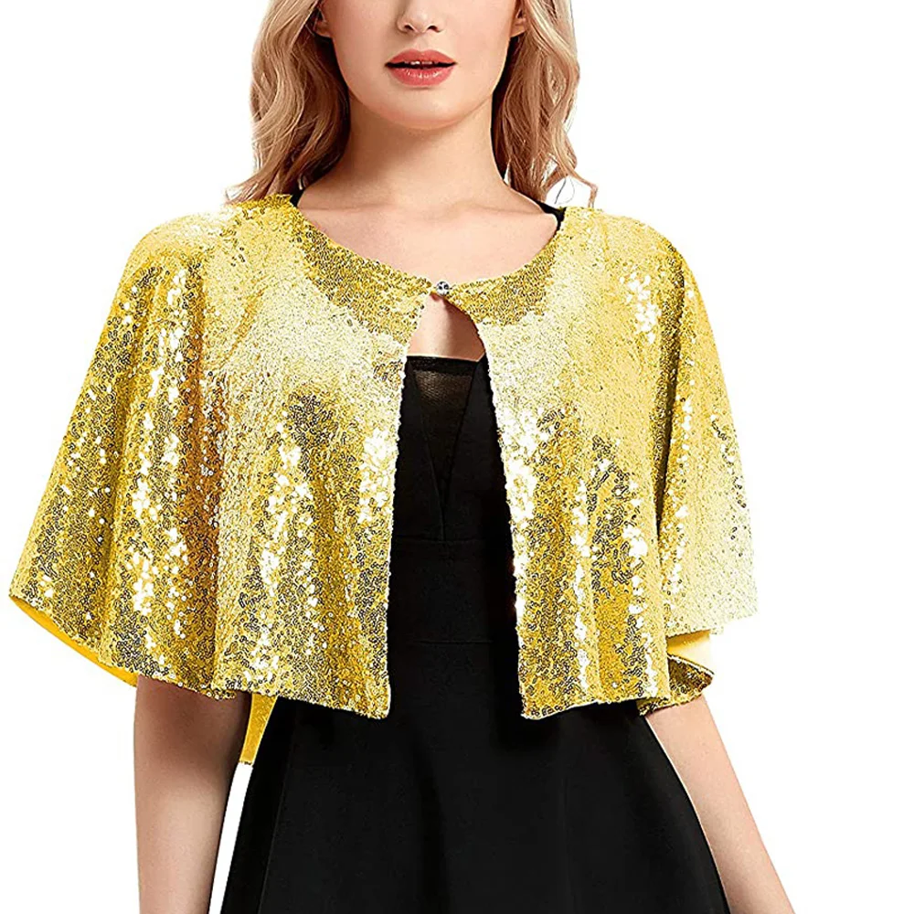 Lady Sparkling Sequin Wedding Shawl Lady Glitter Wrap Shrug Party Cape Club Dance Bolero Flapper Cover Up for Evening Prom Dress