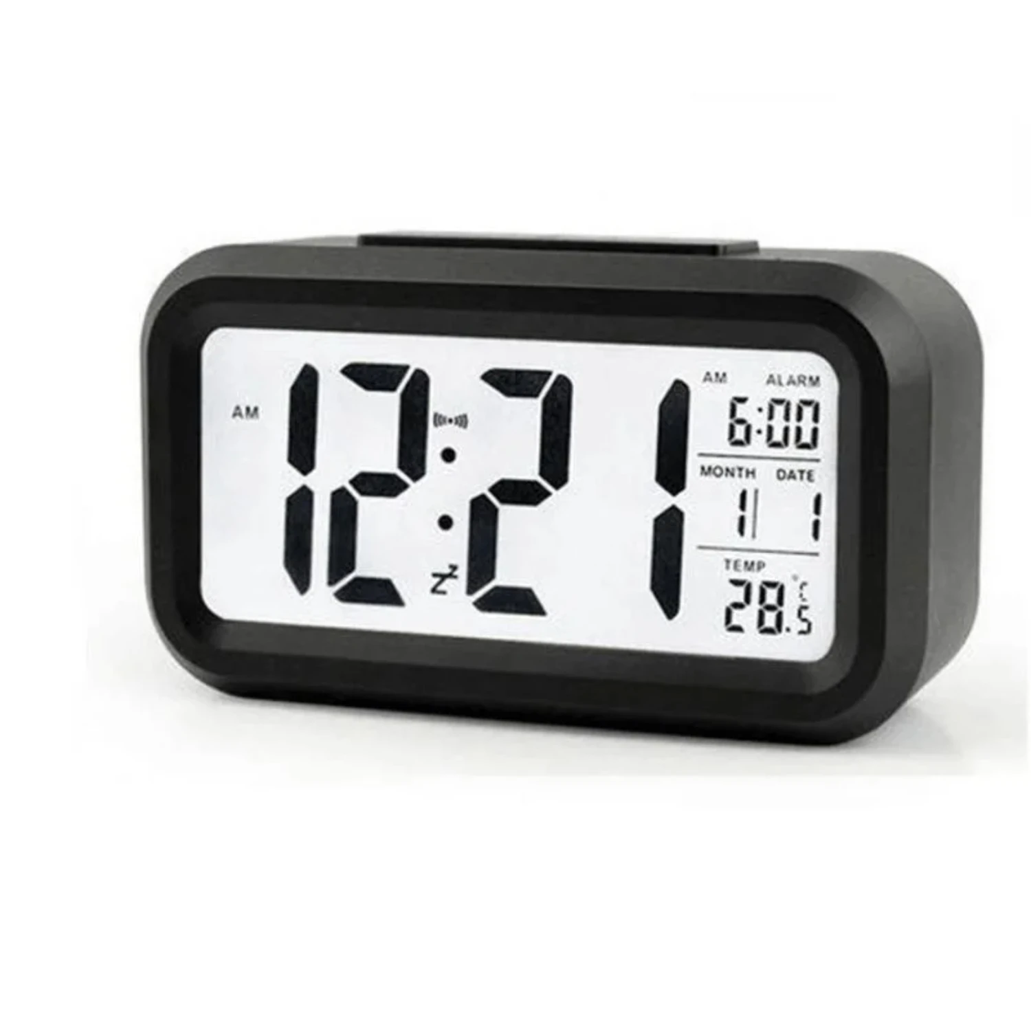 LCD Digital Alarm Clock with Temperature Display Calendar Snooze Function, Modern Electronic Digital Alarm Clock for Bedroom Off