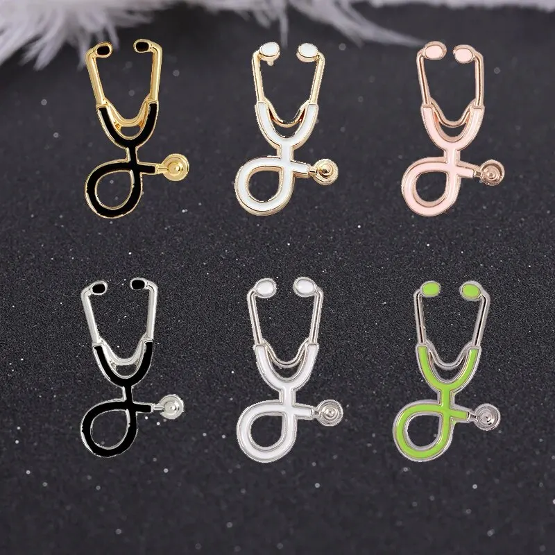 Geometric Doctor Stethosc6pcs Ope Creative Design Chest Needle Color Alloy Pin Silver Oil Dropping Emblem