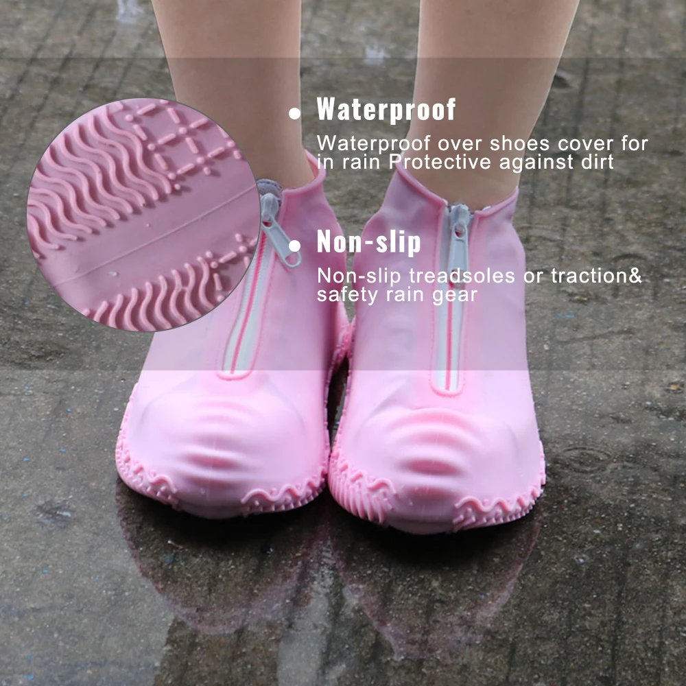 Women And Men Rubber Shoes Cover Zippers Unisex Reusable Waterproof Kids Shoes Covers White Non-slip silicone Rain Galoshes