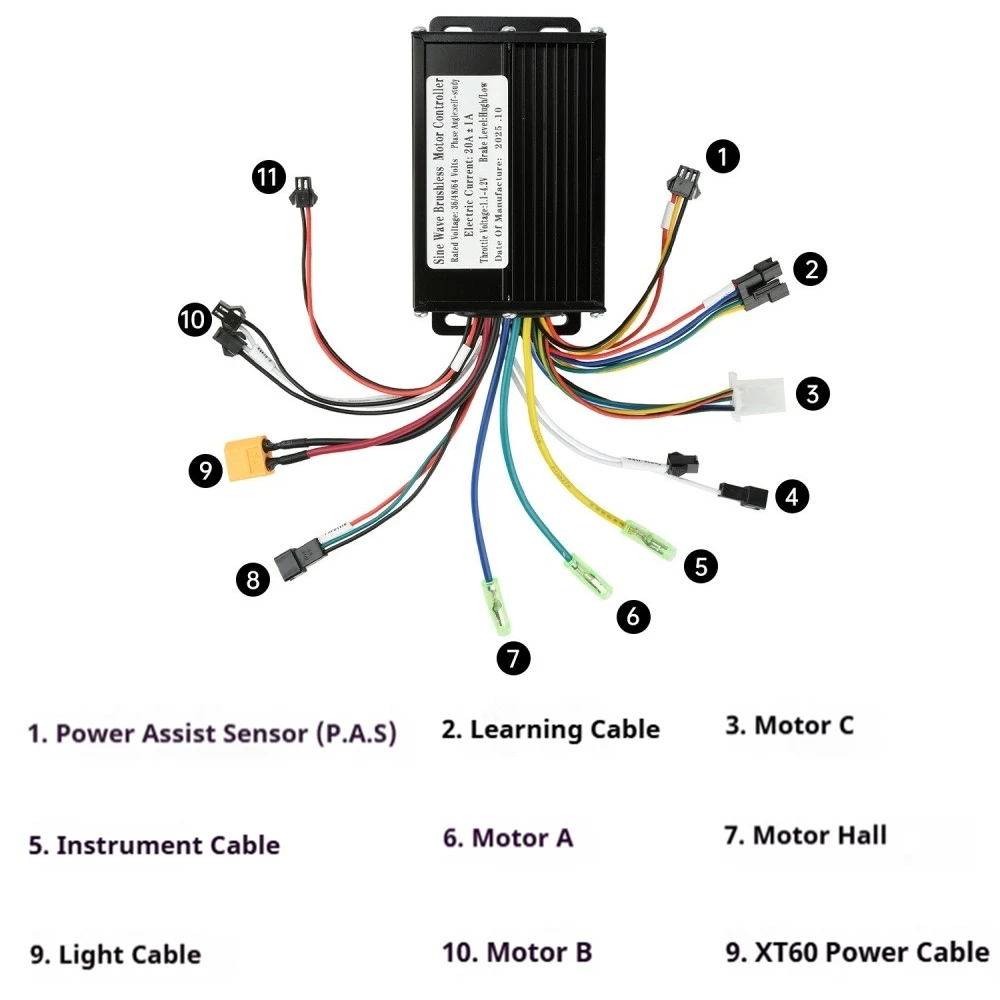 Sine Wave DC Electric Motor Controller DC36V/DC48V 350W-500W Brushless Motor Controller Electric Bike 20A Black Aluminum Alloy