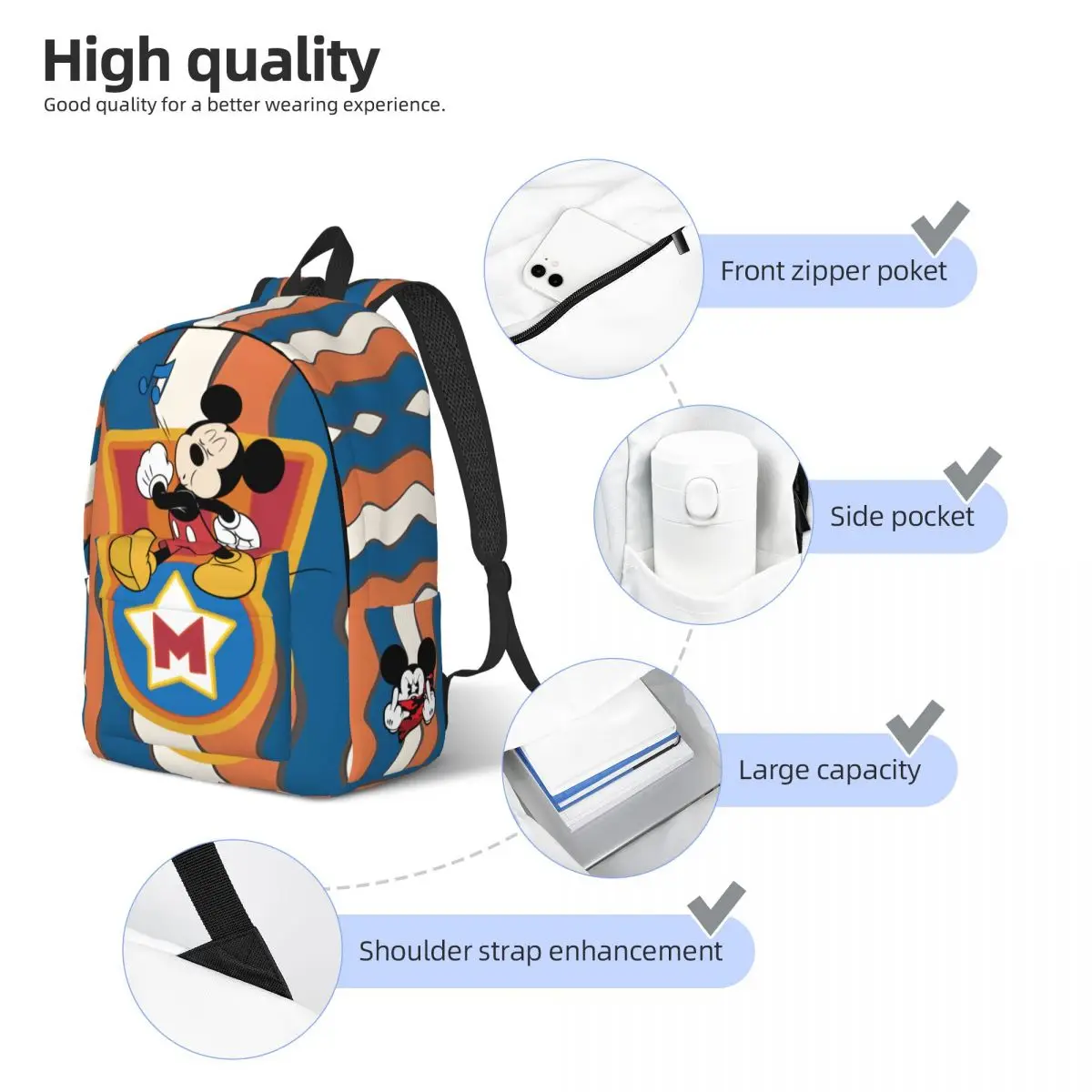 Portable Disney Kindergarten Bag Travel Retro Washable Mickey Mouse For Men Women Kindergarten Bag Gift