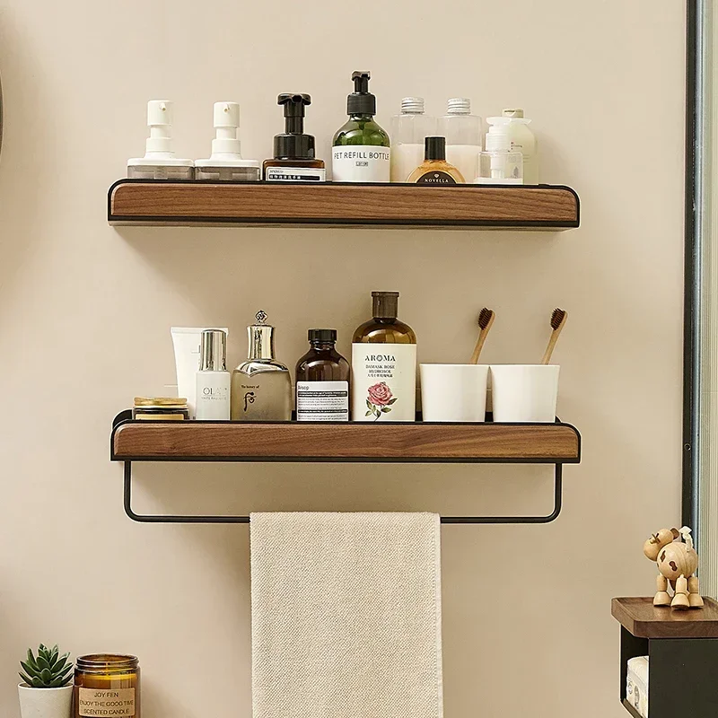 Black Walnut Multifunctional Bathroom Shelf Creative Wall Hanging Towel and Skin Care Product Rack for Stylish Storage Hot Sale