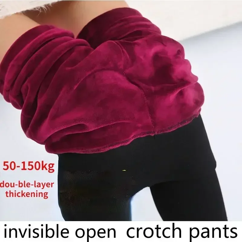 Open-Crotch Pants Fleece-Lined Thick Leggings Women\'s Plus-Sized Plus Size Plump Girls Invisible Zipper for Dating Women