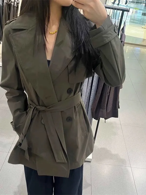 

Новинка осени 2025, женский повседневный свободный ветрозащитный двубортный плащ, верхняя одежда премиум-класса из полиэфирного волокна, корейский сле