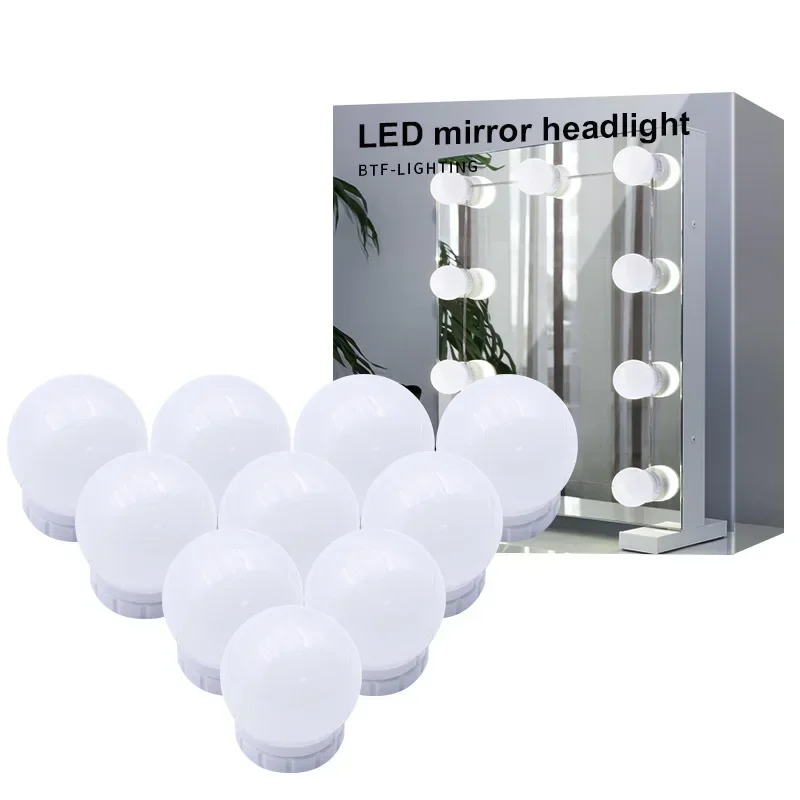 Bombilla LED para espejo de maquillaje, dormitorio, baño, luz para espejo de maquillaje, tocador no perforado, luz frontal de espejo tricolor