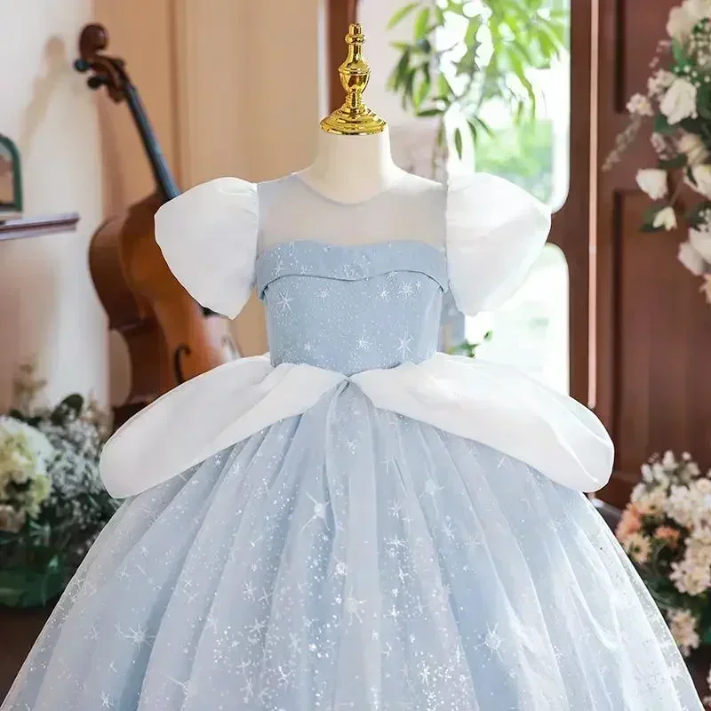 2024 Prinzessin Blaue Kleider Für Mädchen Cosplay Chic Elegante Outfit Kleider Kinder Kinder Abendkleider Passende Formelle Kostüme