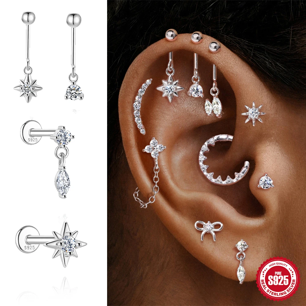 

Boako стерлингового серебра 925 пробы, блестящие звезды/круглые муассанитовые серьги для пирсинга с кисточками для женщин, свадебные украшения для вечеринки в виде лепе/спирали/троя