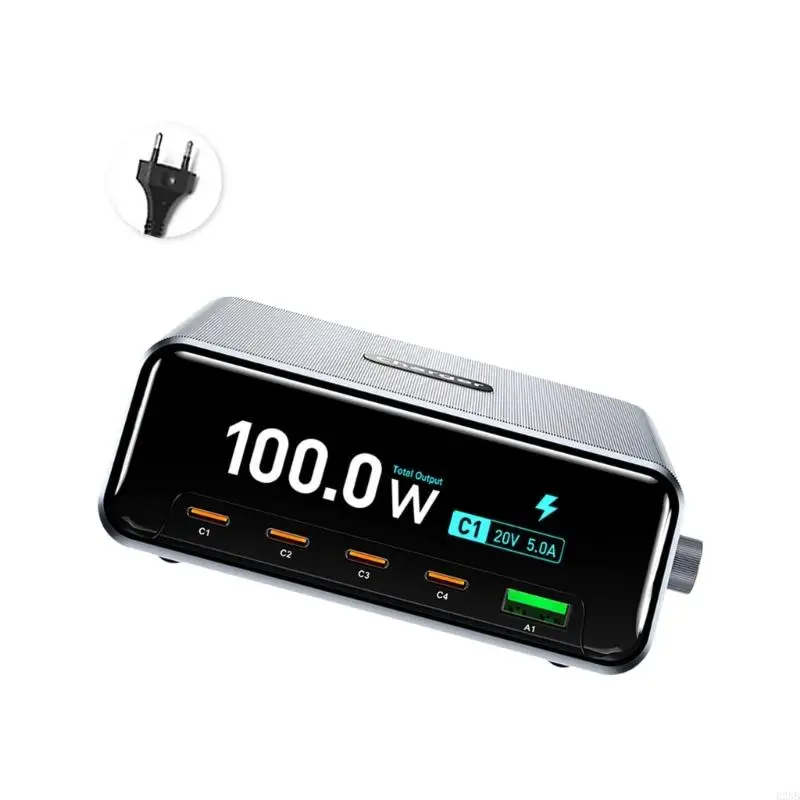 Multiple Port USB C Charging Dock with Live Energy Monitoring for Office Home