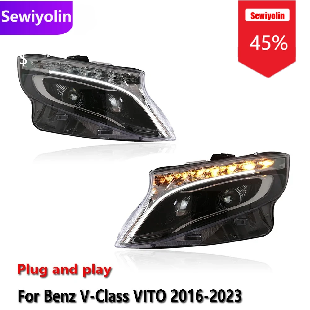 

Sewiyolin автомобильные светодиодные фары DRL в сборе для Benz Vito 2016-2020, противотуманные фары DRL, стоп-сигнал поворота, лампа Plug and Play