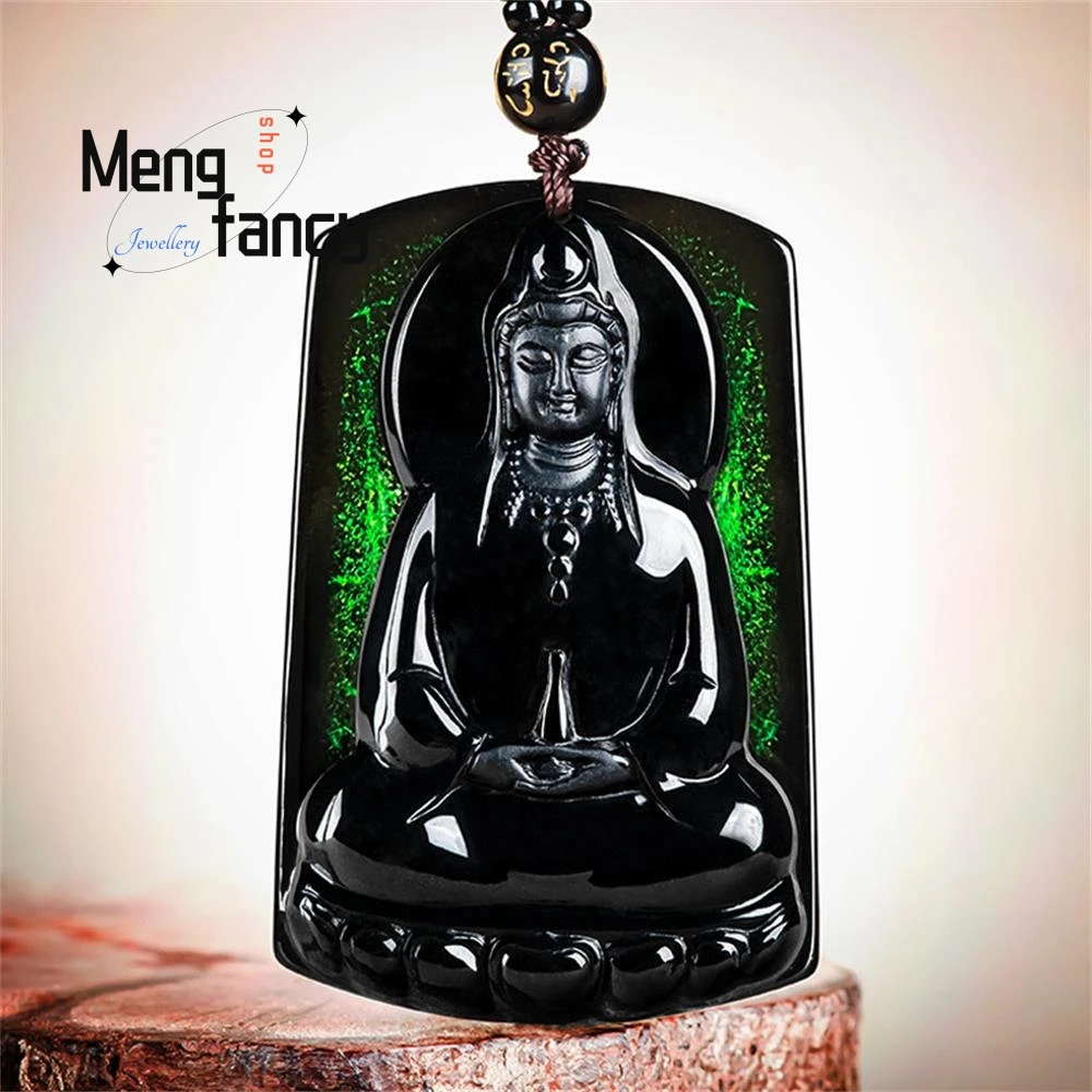 Natural Ink Cui A-goods Jadeite Plain Vase Guanyin Buddha Statue Jade Pendant High-grade Buddhist Amulets Luxury Fashion Jewelry