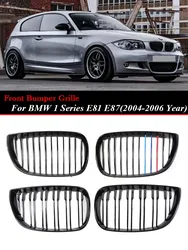 For BMW 1 Series E81 E87 2004-2006 Front Upper Bumper Kidney Grille Single Slat M Style Gloss Black Radiator Grills Car Styling