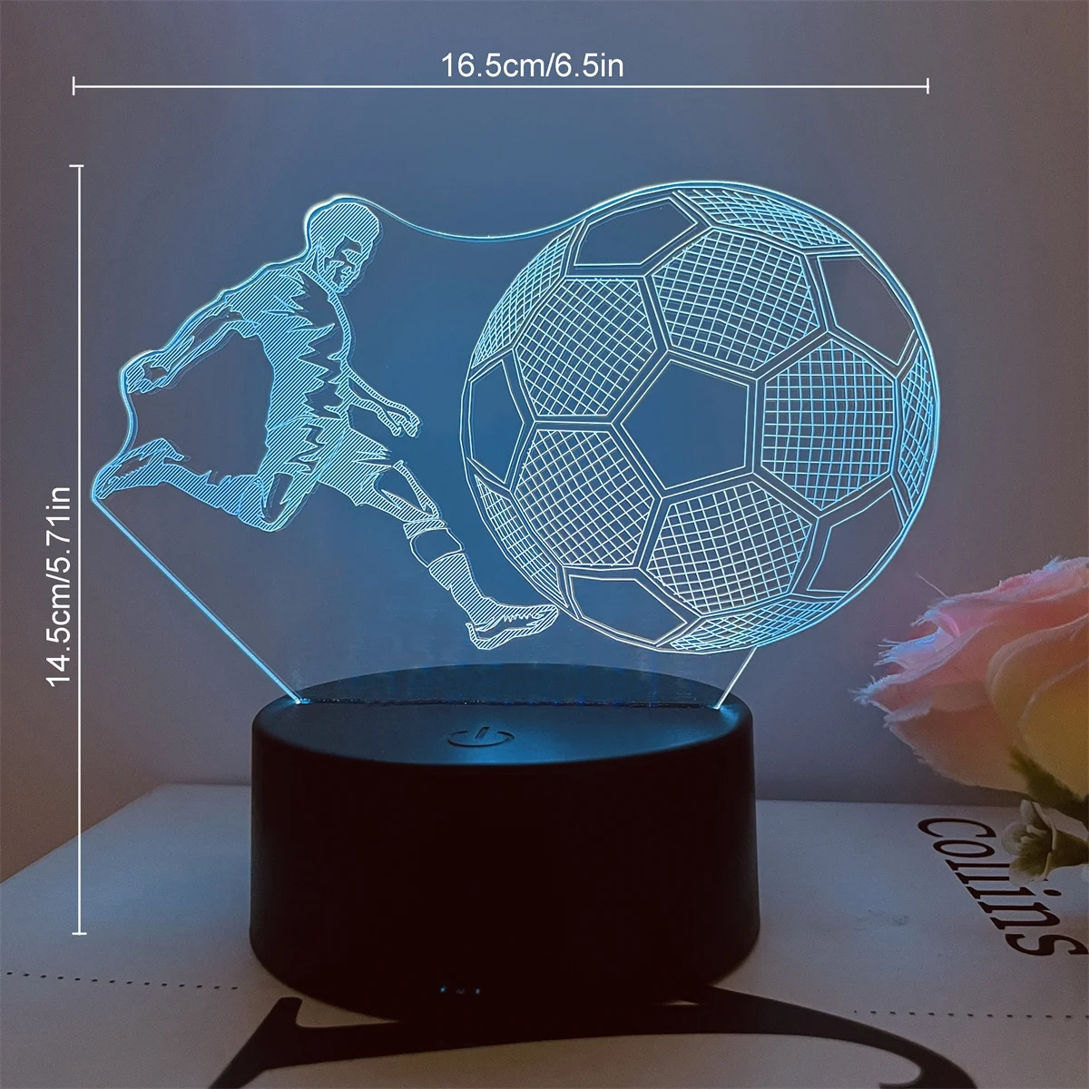 1pc Football 3D Night Light, 3D Optical Illusion Lamp With Touch, 7-Color Changing Ambient Light For Bedroom