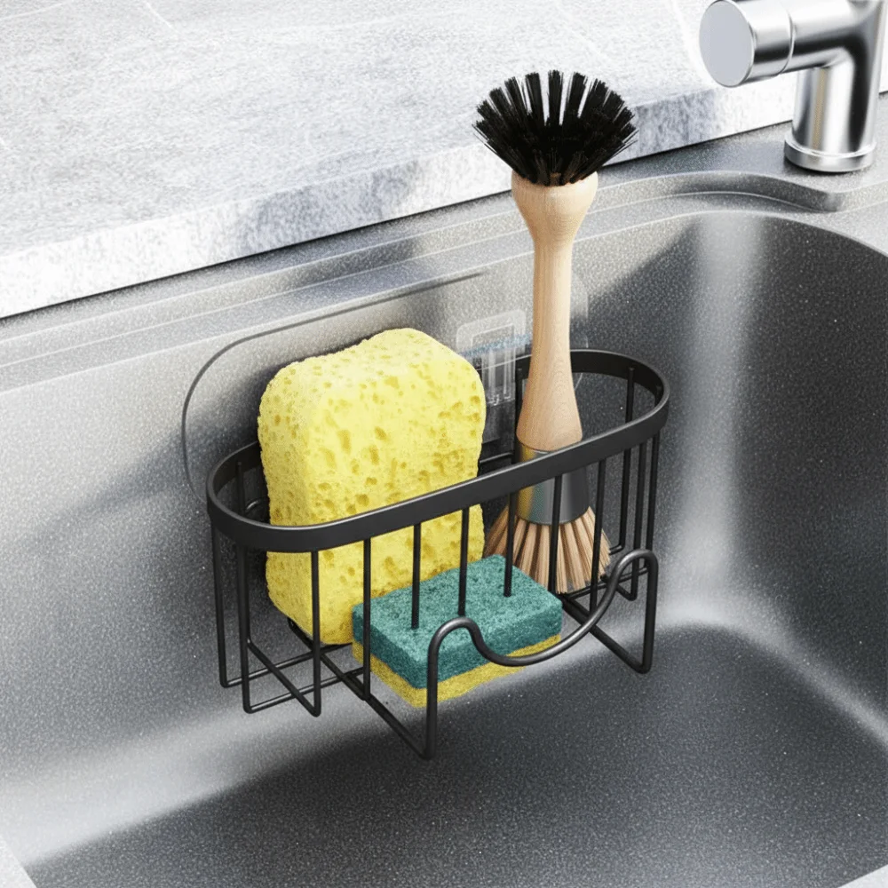 Suction Cups Sponge Drainer Rack Hollowed Rustproof Stainless Steel Sponge Holder Space-Saving Multi-Functional
