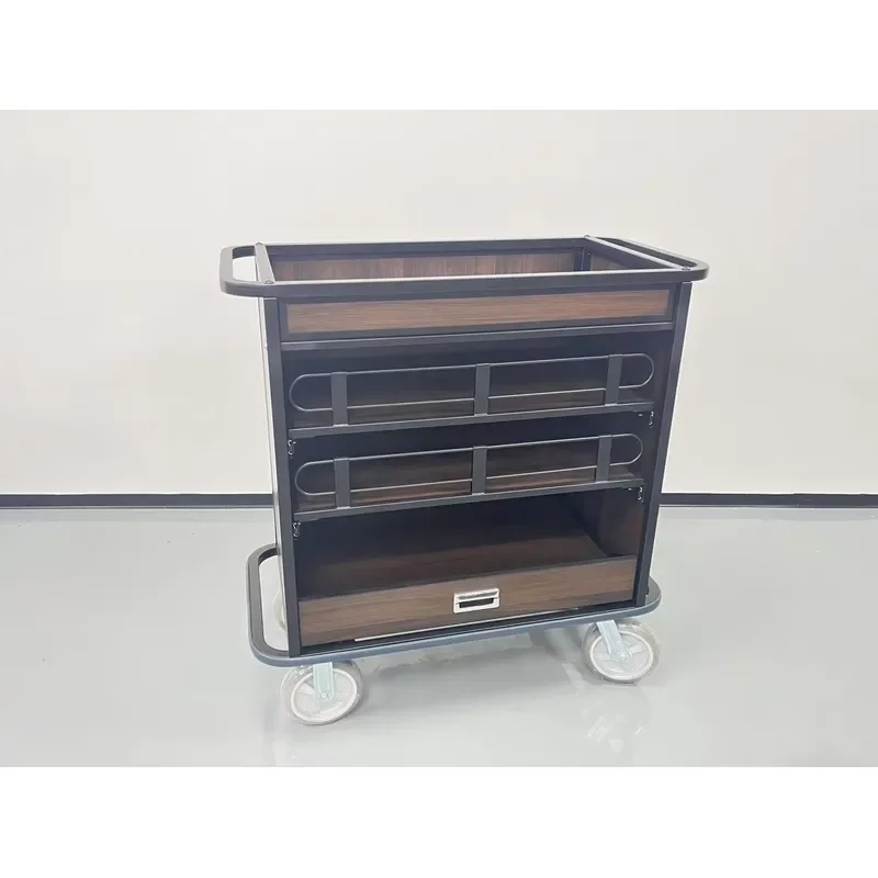 Hotel Room Beverage Trolley Fireproof Panel Lightweight Compact Service Cart For Hospitality Housekeeping