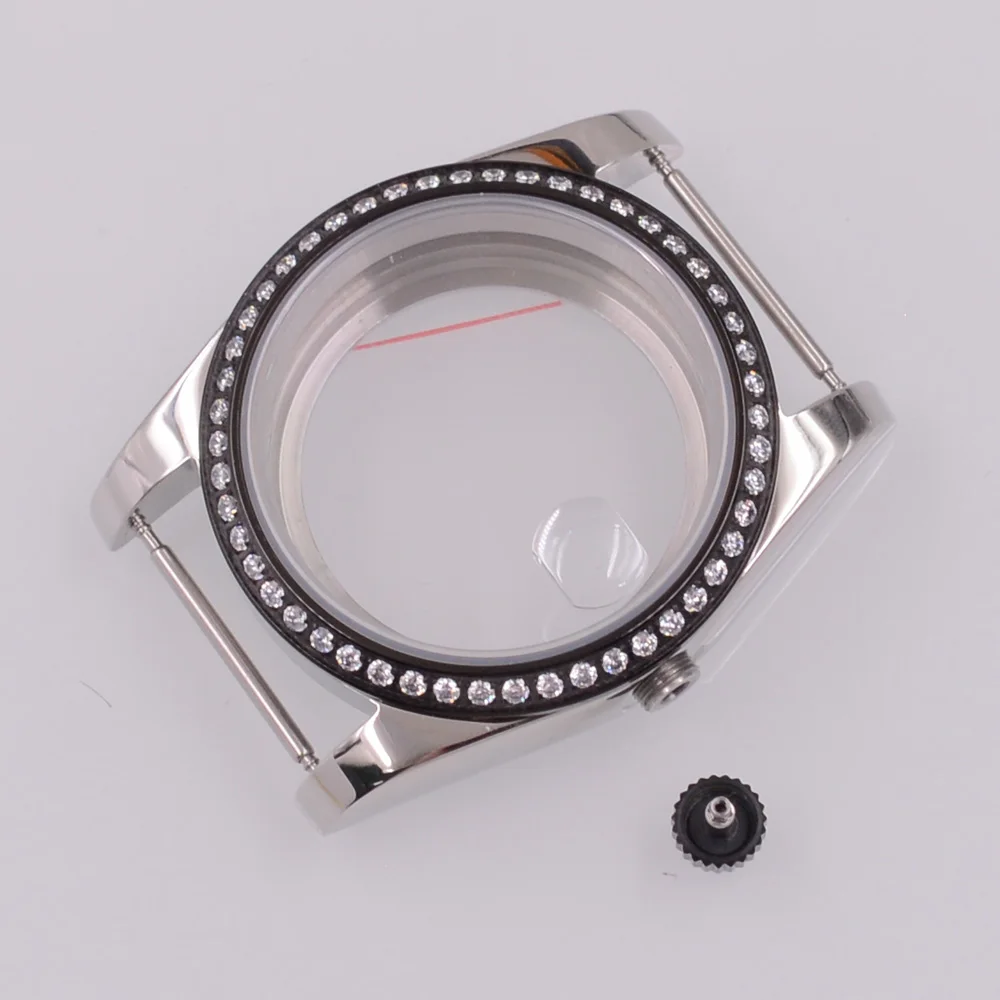 36MM/40MM Sapphire Glass Gemstone Bezel Black Watch Case Fit NH34 NH35 NH36 PT5000 ETA2824 ST2130 Movement