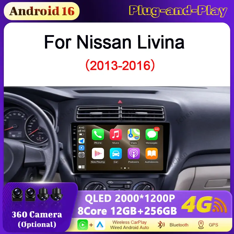 9 inch For Nissan Livina   2013 - 2016 Car  Radio  Autoradio WiFi  Wireless CarPlay Bluetooth Split  Screen Touch Screen  QLED