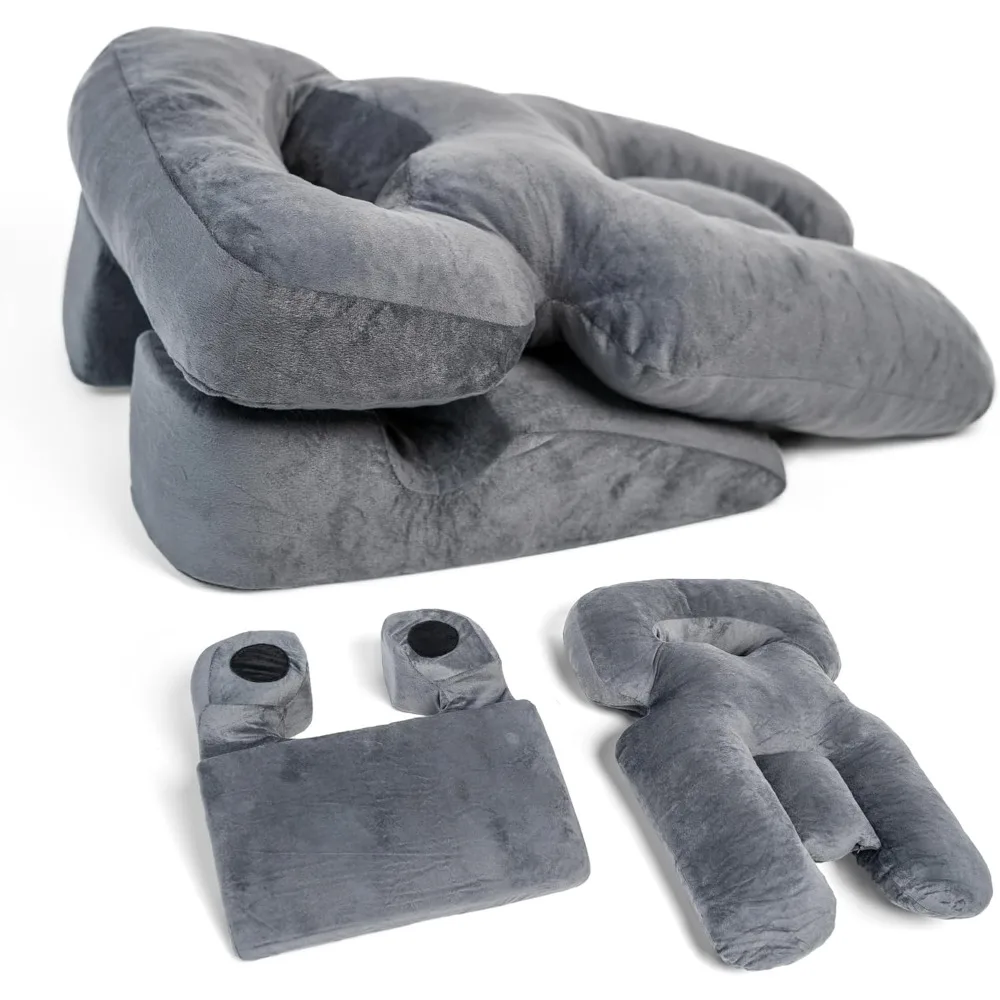 

Серая бархатная подушка из пены с эффектом памяти для полегшего дыхания в положениях - моющаяся и вентилируемая