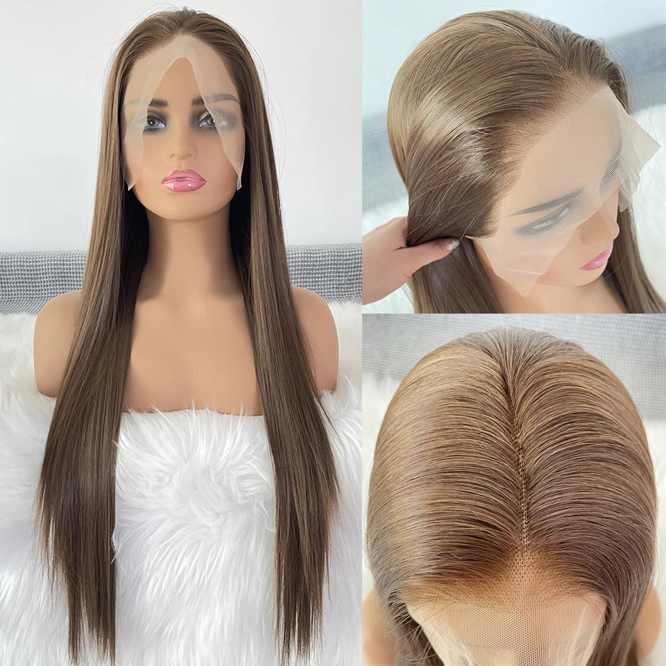 

Charisma 13X4 Синтетические парики спереди для женщин, предварительно выщипанные волосы, коричневый парик, длинные шелковистые прямые волосы, парик для ежедневного использования