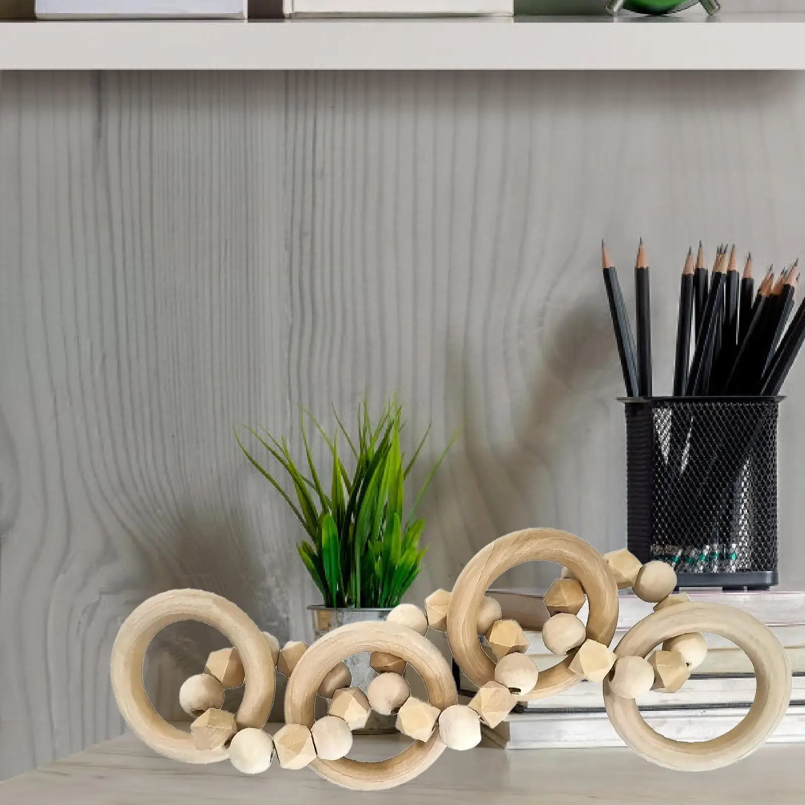 

Wood Chain Link Decor 4-link Supplies Modern Craft Wooden Chain Coffee Table Decor for Entryway Desk Party Bookshelf Farmhouse