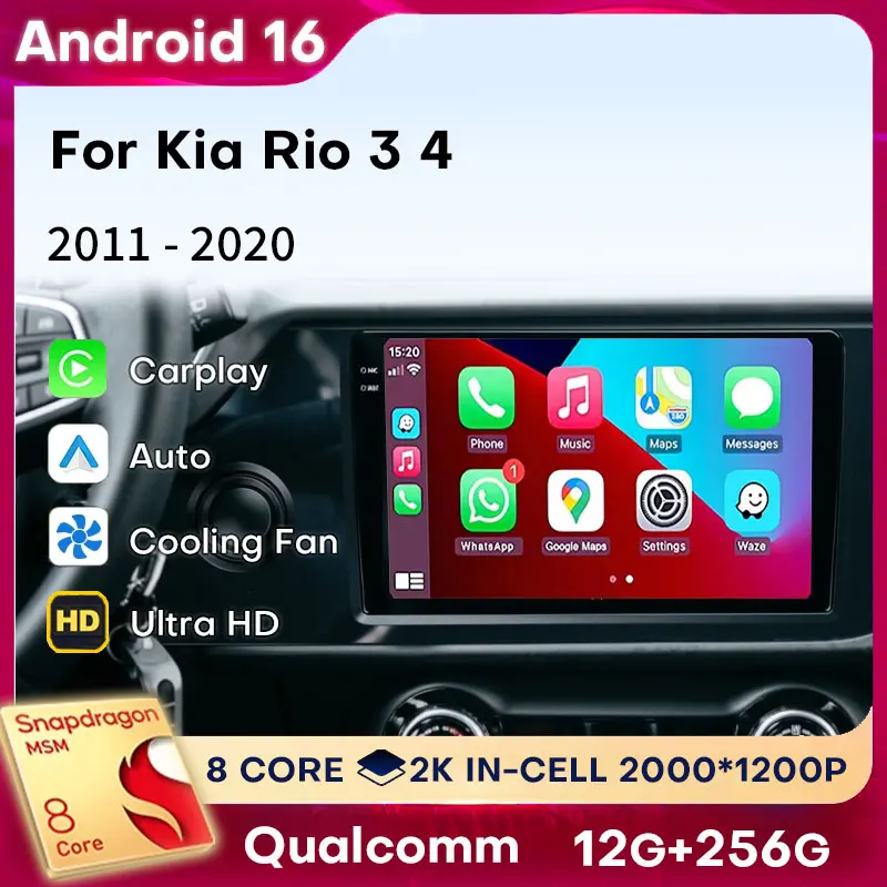 Android 16 Carplay para Kia RIO 4 IV FB 2020 2021 2022 5G WIFI 4G LTE Auto BT GPS Radio para Auto 2din DSP Estéreo Navegación Cámara 360