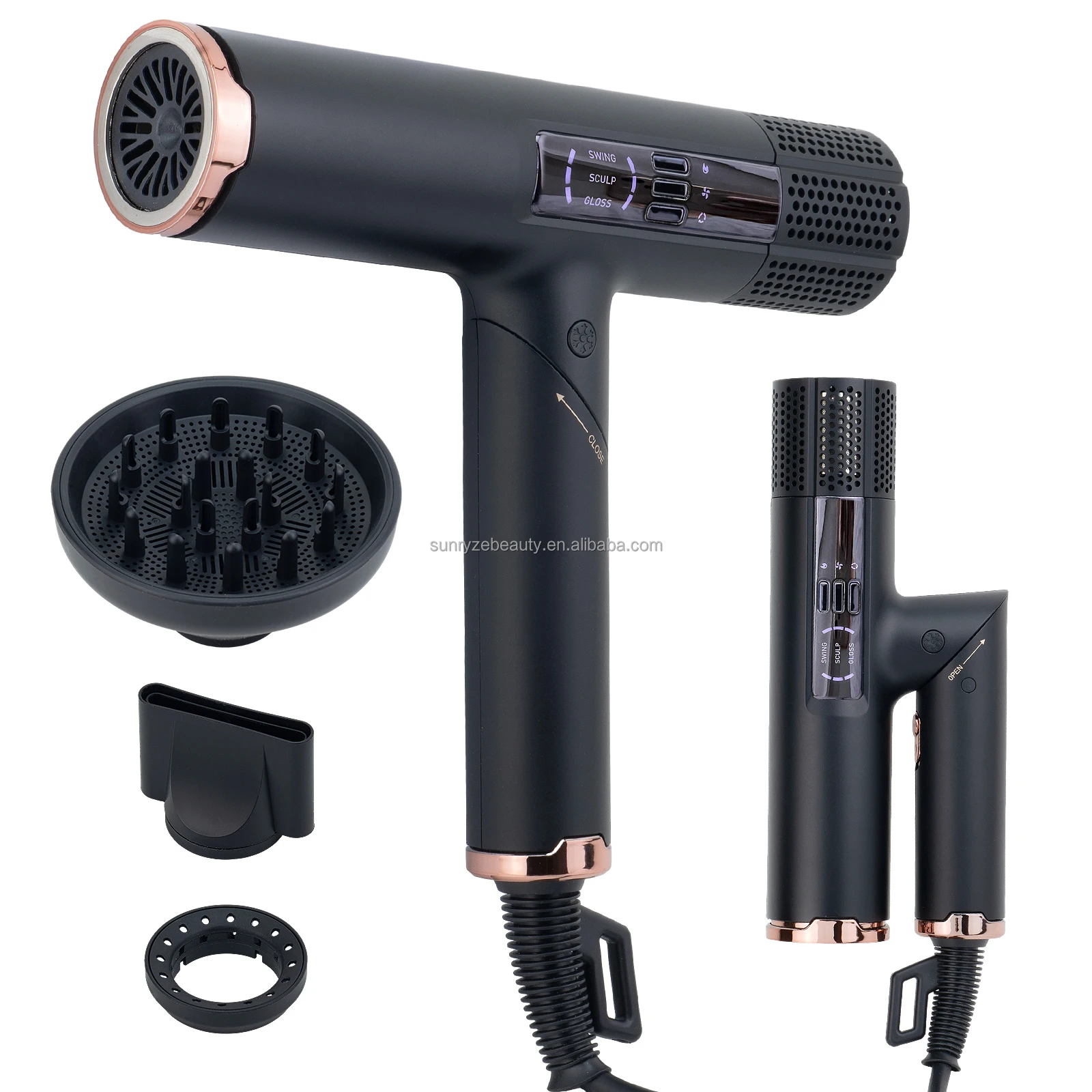 Salon BLDC Motor 1800W High Speed Compact Foldable Silent Ceramic Ionization Professional Hair Dryer for Hotel & Household Use