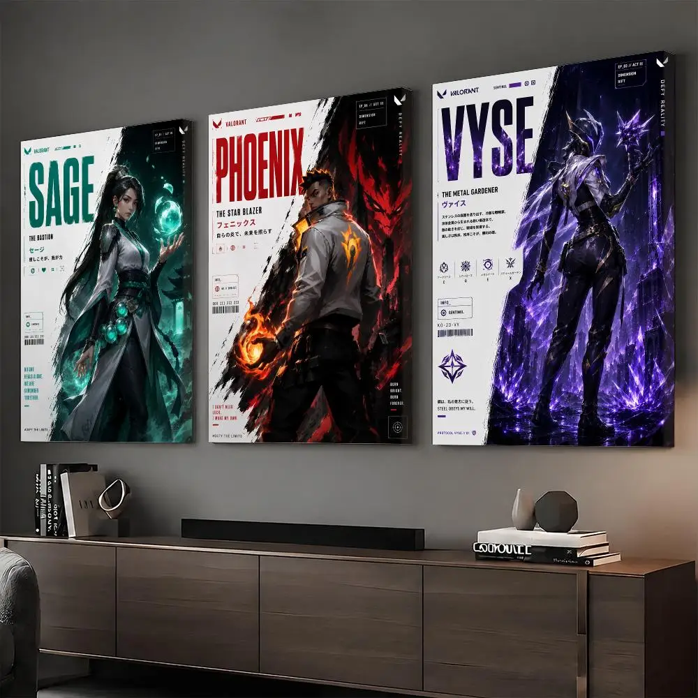 V-Valorant Game Anime Painting Calligraphy HD Canvas Print Poster Wall Art | Optional Frame | Modern Hallway Decor