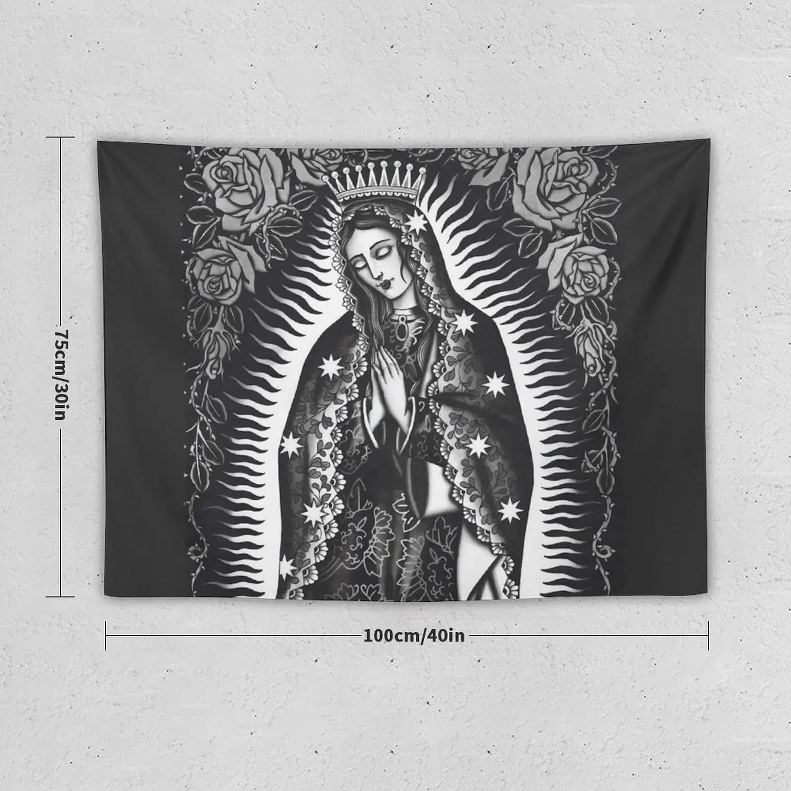 Virgen Mary Rose Wall in Black & White Tapestry Bedroom Decor Aesthetic Decorative Paintings Anime Decor Tapestry