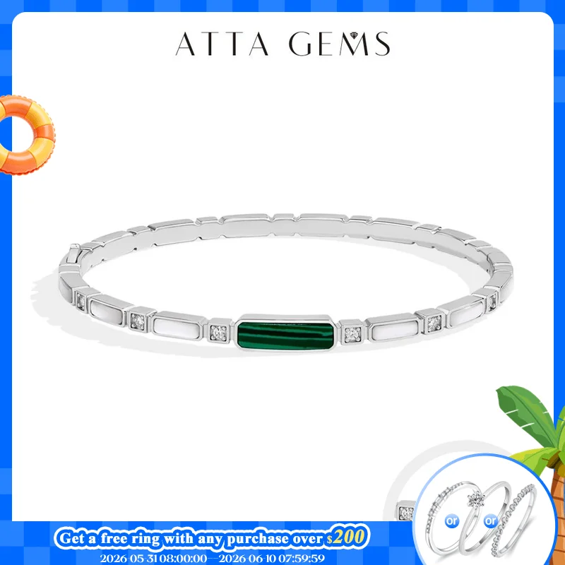

ATTAGEMS Luxury Synthetic Malachite Moissanite Bracelet 2025New Bangle for Women Men 925 Sterling Silver Engagement Jewelry Gift