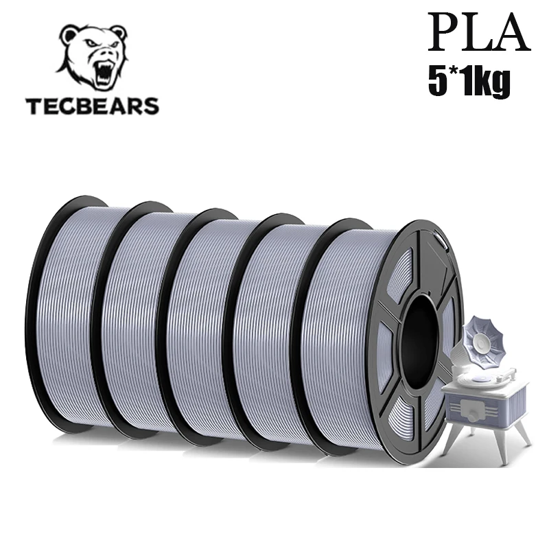 TECBEARS 3D-filamentprinter PLA 5KG 1,75 mm ±0,02 mm Zwart/wit/grijs Kleurset Geen bubbels Vacuümverpakking Geschikt voor de meeste FDM-printers