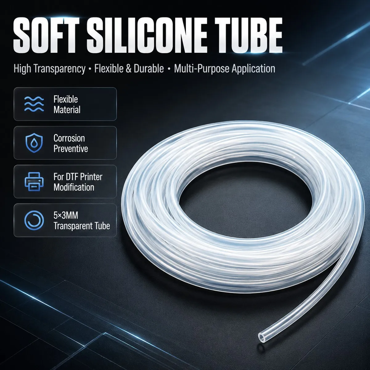 5*3MM DTF Silicon Ink Tube Single Row Soft Ink Pipe For Inkjet Printer Film Transfer Printing Modify Hosing