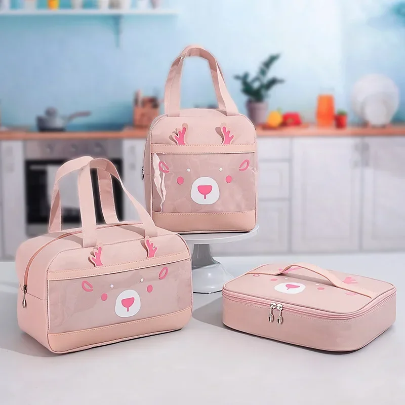 Baby Lunch Bag Thermal Bag Cartoon Lock Fresh Insulated Lunch Bag Cooler Bento Pouch Dinner Container Oxford Cloth Handbag