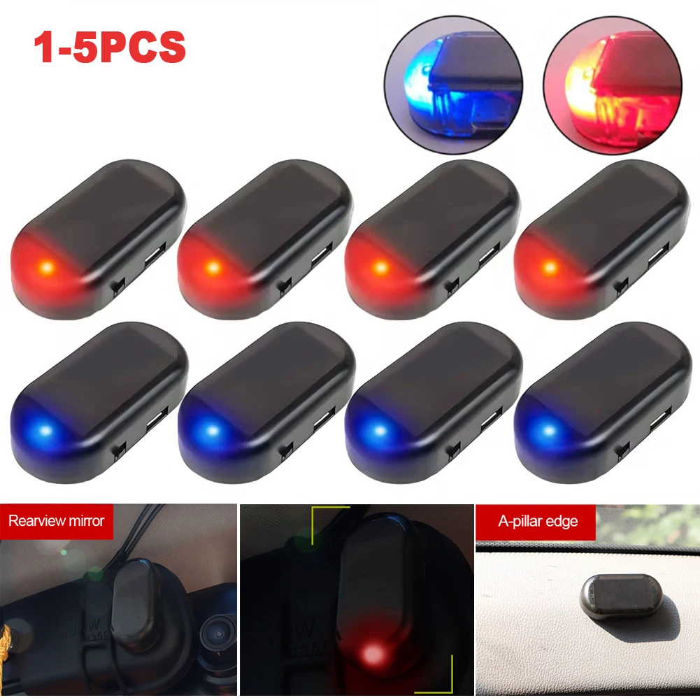 Kebidumei Car Fake Security Light Universal Warning LED Light Alarm Lamp Solar Powered Anti-Theft Caution Strobe Signal Light