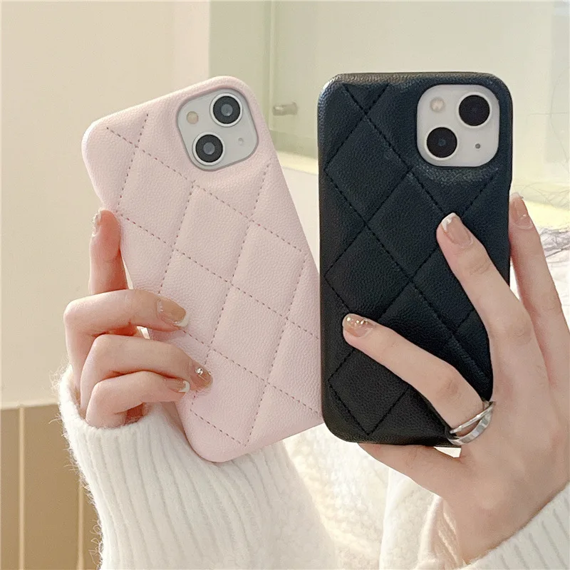 Lingge Suitable for iphone 16 Phone Case Caviar Leather iPhone 15 13 Pro max Protective Cover 14 Women Back Cover