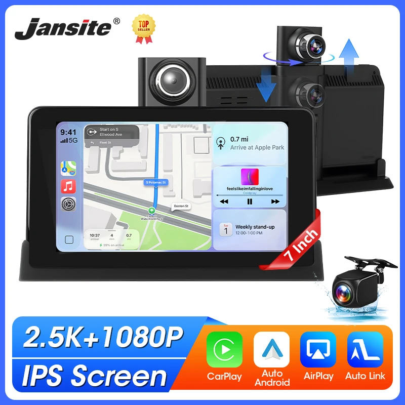 

7 inch Car DVR 2.5K Camera Dash Cam Wireless Carplay&Android Auto GPS Navigation Bluetooth Dashboard Video Recorder FM AUX