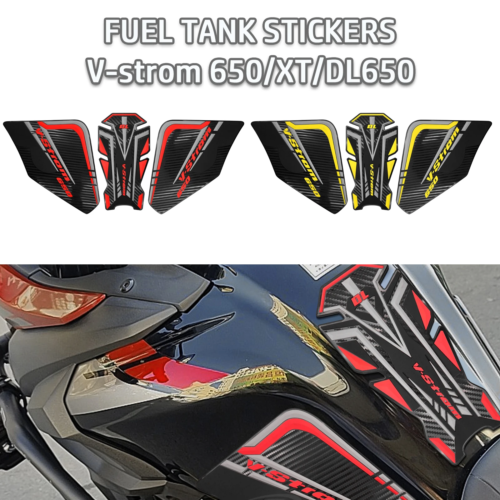 

For V-strom 650DL Vstrom 650 XT 650XT DL 650 Motorcycle Tank Pad Side Grips Gas Fuel Oil Knee Protector Stickers Decals