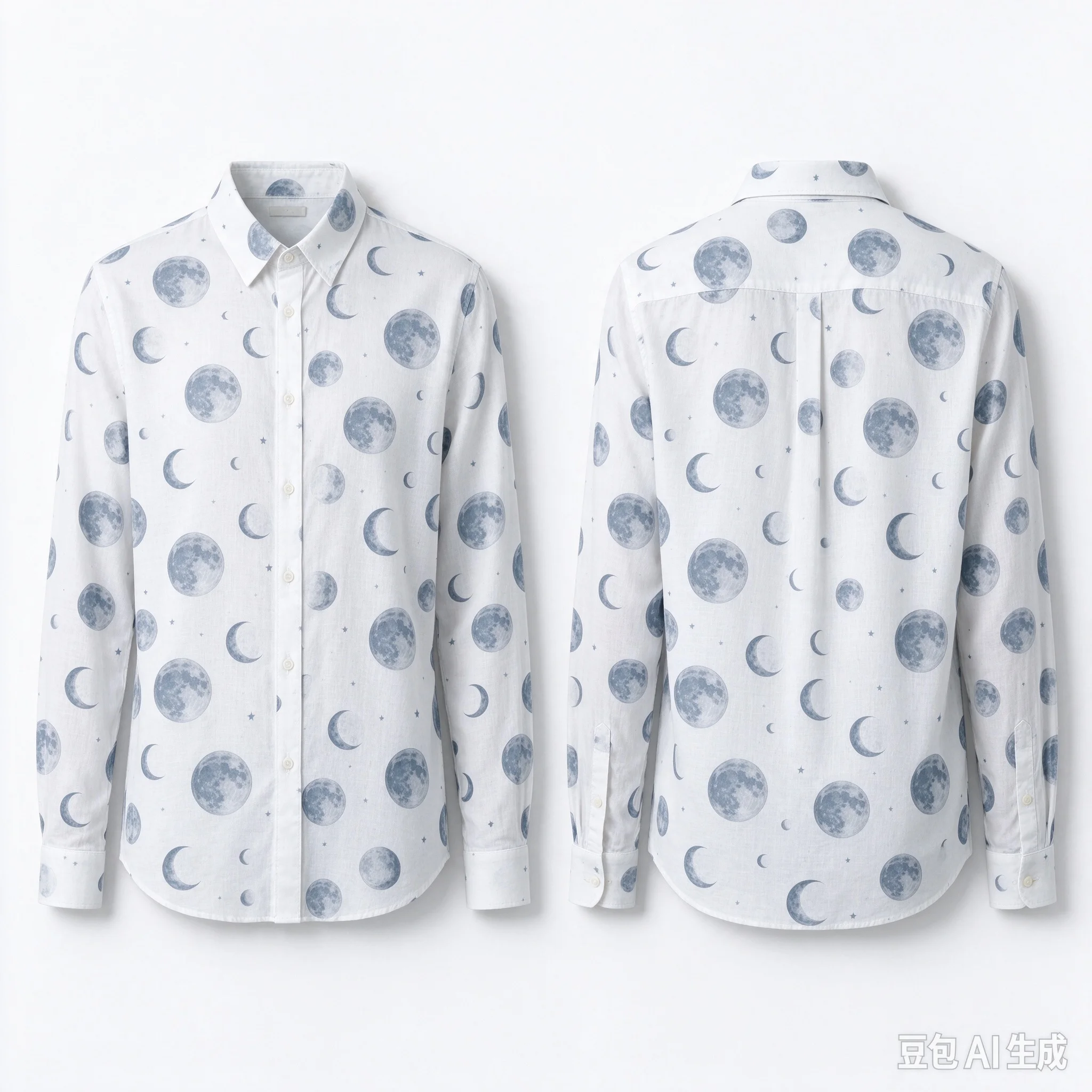 Men All Over Moon Print Long Sleeve Button Down Shirt Front & Back Moon Graphic Lapel Casual Tops 5 Colors Available