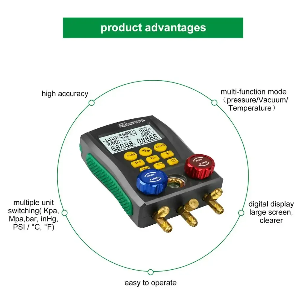 DUOYI DY517 Pressure Gauge Refrigeration Manifold Digital Vacuum HVAC Meter Pressure Temperature Tester R410A Refrigerant Test