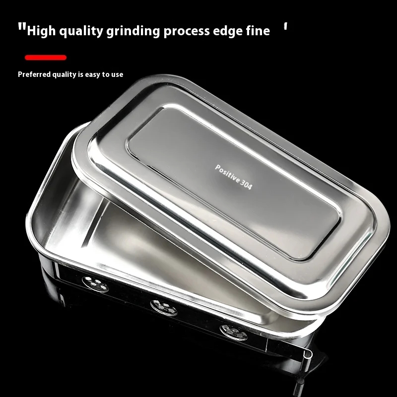 Medical 304 stainless steel disinfection tray with lid, square tray with hole, surgical tray, disinfection utensils box