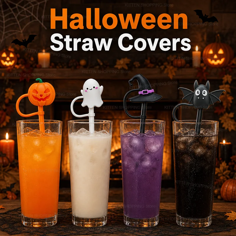 10-mm-Halloween-Strohhalmabdeckungen für Stanley-Becher, wiederverwendbare Silikon-Topper, die helfen, Staub von den Strohhalmen fernzuhalten, sowohl bei Partys als auch im täglichen Gebrauch.