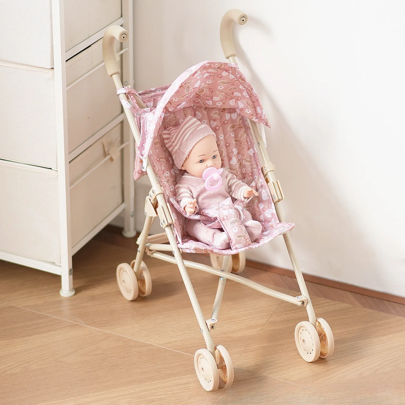 Cute Bear Doll Trolley, Ins Style Premium Stuffed Bear Toy Cart for Kids Pretend Play