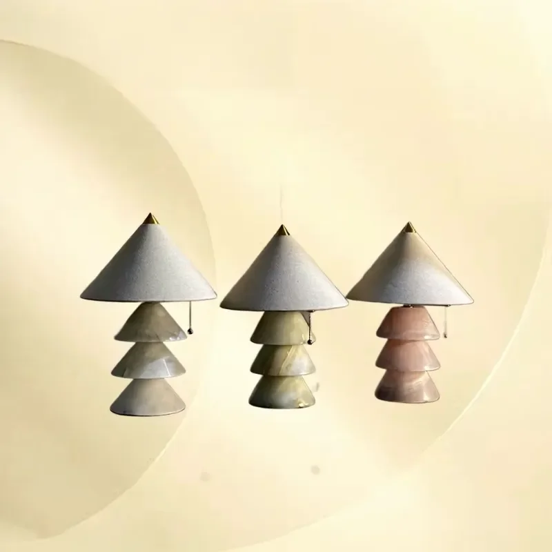 Nordic light luxury beige stone decorative atmosphere desk lamp with button switch, suitable for living room, bedroom,