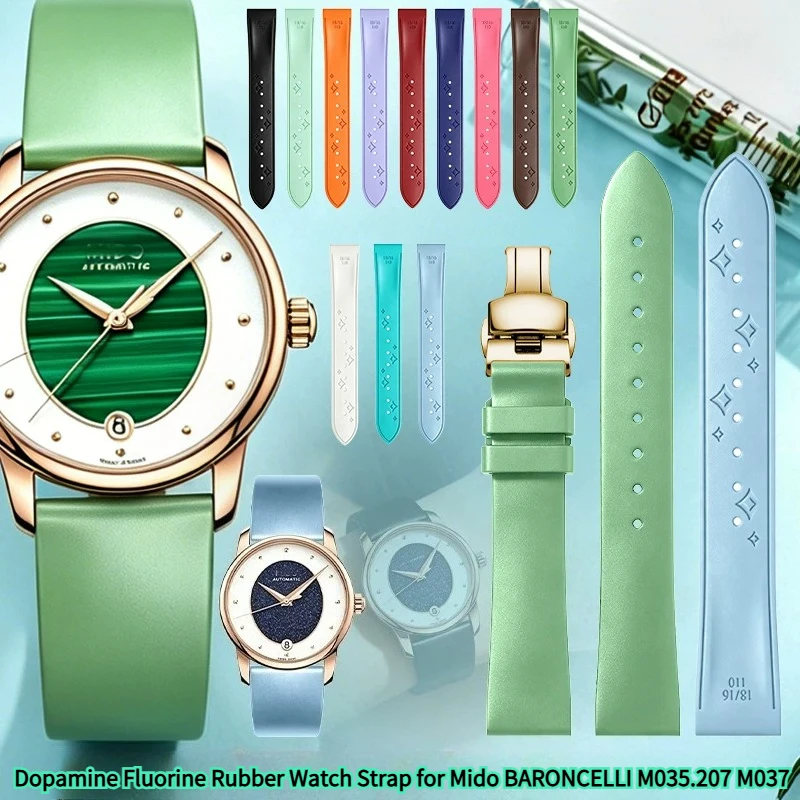 Correa de reloj de goma de fluoruro de dopamina para mujer, correa de reloj Original Mido BARONCELLI M035.207 M037 FKM, suave, deportiva, resistente al agua