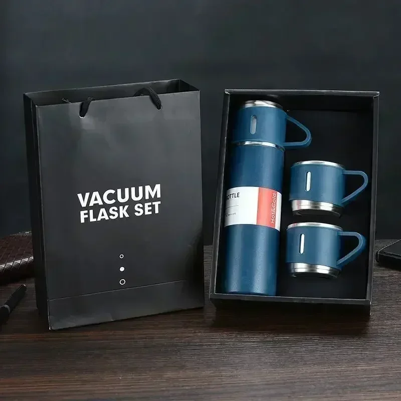 Stainless Steel Gift Packaging,Insulated Thermos with Three Lids - 24 Hour Hot/Cold Retention